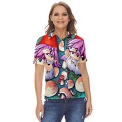 Sacred Mushroom Art Women s Short Sleeve Double Pocket Shirt