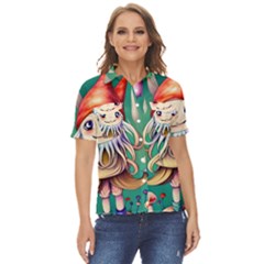 Toadstools For Charm Work Women s Short Sleeve Double Pocket Shirt