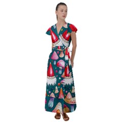 Mushrooms (228) Flutter Sleeve Maxi Dress by GardenOfOphir