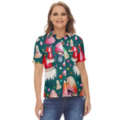 Mushrooms (228) Women s Short Sleeve Double Pocket Shirt