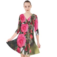 Flower Quarter Sleeve Front Wrap Dress by artworkshop