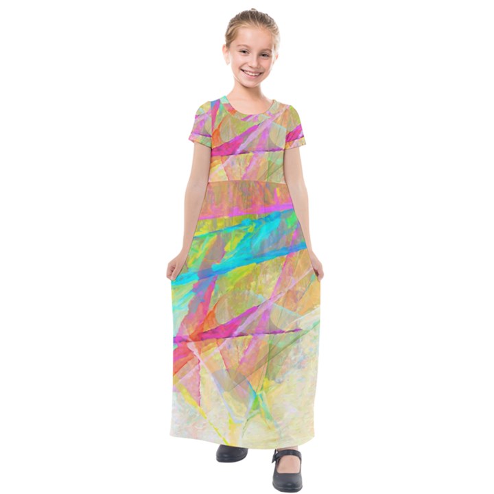 Abstract-14 Kids  Short Sleeve Maxi Dress