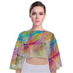 Abstract-14 Tie Back Butterfly Sleeve Chiffon Top by nateshop
