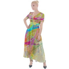 Abstract-14 Button Up Short Sleeve Maxi Dress