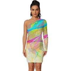 Abstract-14 Long Sleeve One Shoulder Mini Dress by nateshop