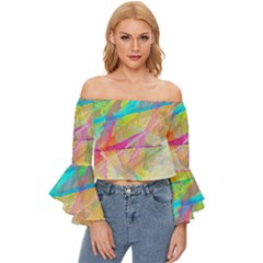 Abstract-14 Off Shoulder Flutter Bell Sleeve Top by nateshop