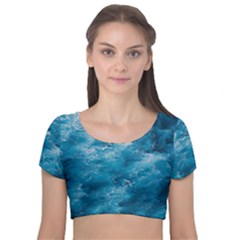 Blue Water Speech Therapy Velvet Short Sleeve Crop Top  by artworkshop