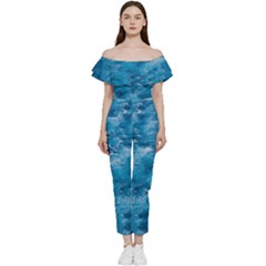 Blue Water Speech Therapy Off Shoulder Ruffle Top Jumpsuit