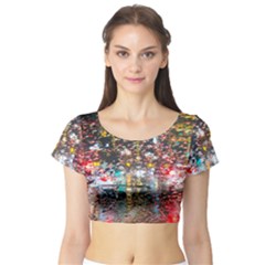 Water Droplets Short Sleeve Crop Top by artworkshop