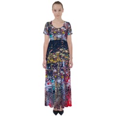 Water Droplets High Waist Short Sleeve Maxi Dress