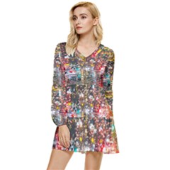 Water Droplets Tiered Long Sleeve Mini Dress