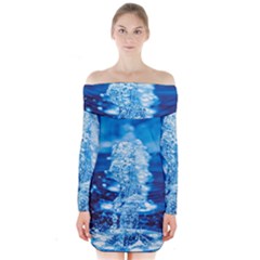 Water Blue Wallpaper Long Sleeve Off Shoulder Dress by artworkshop