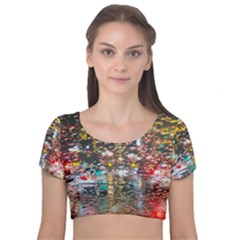 Water Droplets Velvet Short Sleeve Crop Top  by artworkshop