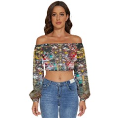 Water Droplets Long Sleeve Crinkled Weave Crop Top by artworkshop