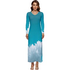 Clouds Hd Wallpaper Long Sleeve Longline Maxi Dress by artworkshop