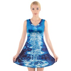 Water Blue Wallpaper V-neck Sleeveless Dress by artworkshop