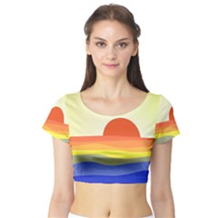 Sunset Nature Sea Ocean Short Sleeve Crop Top