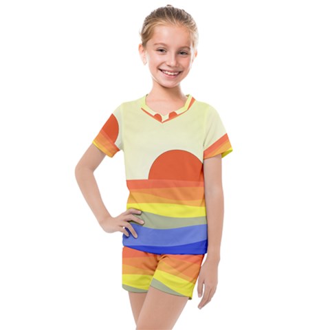 Sunset Nature Sea Ocean Kids  Mesh Tee And Shorts Set by Ravend