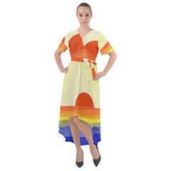 Sunset Nature Sea Ocean Front Wrap High Low Dress by Ravend