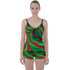 Background Green Red Tie Front Two Piece Tankini