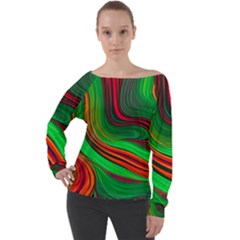 Background Green Red Off Shoulder Long Sleeve Velour Top