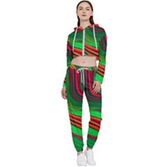Background Green Red Cropped Zip Up Lounge Set by Ravend