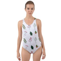 Leaves Mistletoe Plants Winter Cut-out Back One Piece Swimsuit