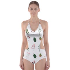 Leaves Mistletoe Plants Winter Cut-out One Piece Swimsuit