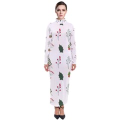 Leaves Mistletoe Plants Winter Turtleneck Maxi Dress