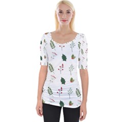 Leaves Mistletoe Plants Winter Wide Neckline Tee