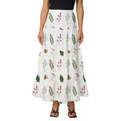 Leaves Mistletoe Plants Winter Tiered Ruffle Maxi Skirt by Ravend