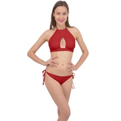 Crimson Red	 - 	cross Front Halter Bikini Set by ColorfulSwimWear
