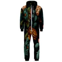 Floral Flower Blossom Turquoise Hooded Jumpsuit (men) by Ravend