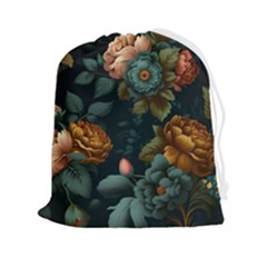 Floral Flower Blossom Turquoise Drawstring Pouch (2xl)