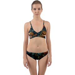 Floral Flower Blossom Turquoise Wrap Around Bikini Set