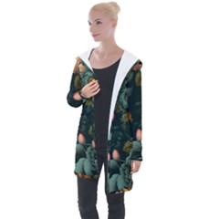 Floral Flower Blossom Turquoise Longline Hooded Cardigan