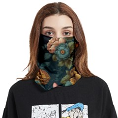 Floral Flower Blossom Turquoise Face Covering Bandana (two Sides)