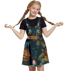 Floral Flower Blossom Turquoise Kids  Apron Dress by Ravend