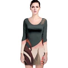 Ai Generated Leaves Foliage Plants Long Sleeve Velvet Bodycon Dress