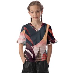 Ai Generated Leaves Foliage Plants Kids  V-neck Horn Sleeve Blouse by Ravend