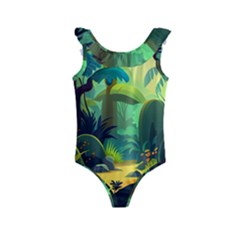 Jungle Rainforest Tropical Forest Kids  Frill Swimsuit