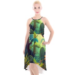 Jungle Rainforest Tropical Forest High-low Halter Chiffon Dress  by Ravend