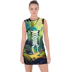 Jungle Rainforest Tropical Forest Lace Up Front Bodycon Dress