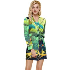 Jungle Rainforest Tropical Forest Long Sleeve Satin Robe