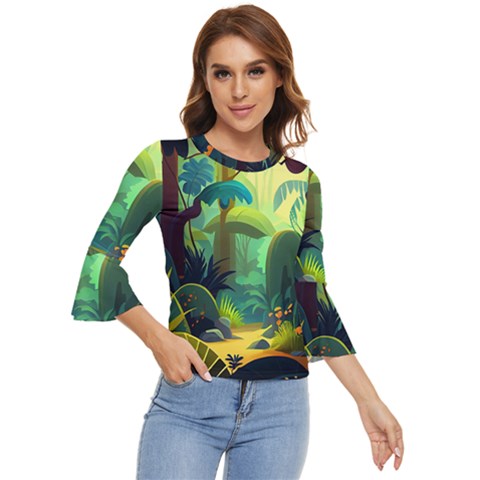 Jungle Rainforest Tropical Forest Bell Sleeve Top by Ravend