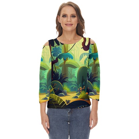 Jungle Rainforest Tropical Forest Cut Out Wide Sleeve Top by Ravend