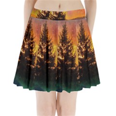 Tree Nature Landscape Fantasy Pleated Mini Skirt