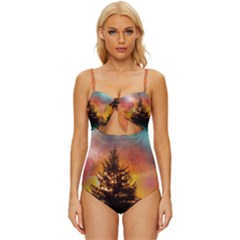 Tree Nature Landscape Fantasy Knot Front One-piece Swimsuit