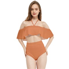 Amber Glow Orange	 - 	halter Flowy Bikini Set by ColorfulSwimWear