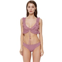 Pink Bow	 - 	low Cut Ruffle Edge Bikini Set by ColorfulSwimWear